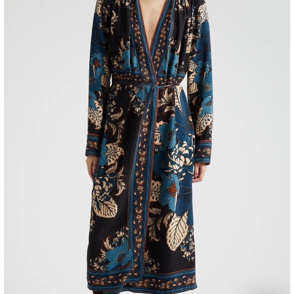 Blue and Navy Blossom Tapestry Long Sleeve Wrap Dress frim Farm RIO - Picture 6 of 7